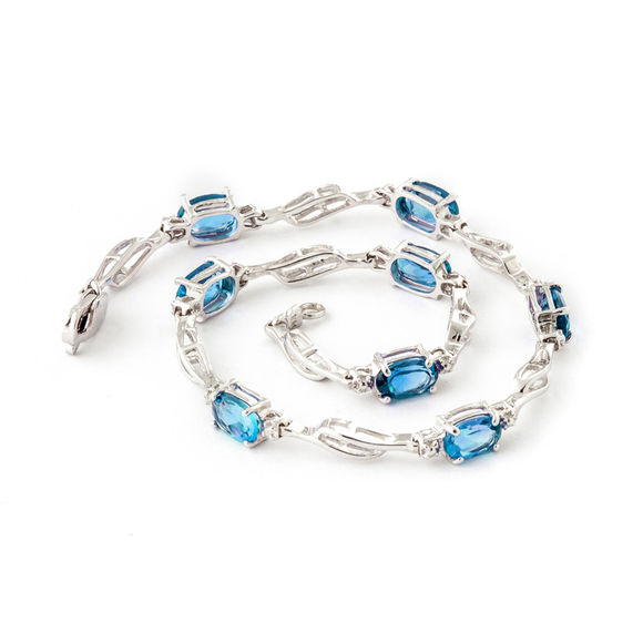 14K. GOLD TENNIS BRACELET WITH BLUE TOPAZ & DIAMONDS (White Gold) - Picture 4 of 6